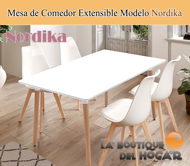 Mesa de comedor extensible negra con patas metálicas y tablero DM Nogal Modelo Branch