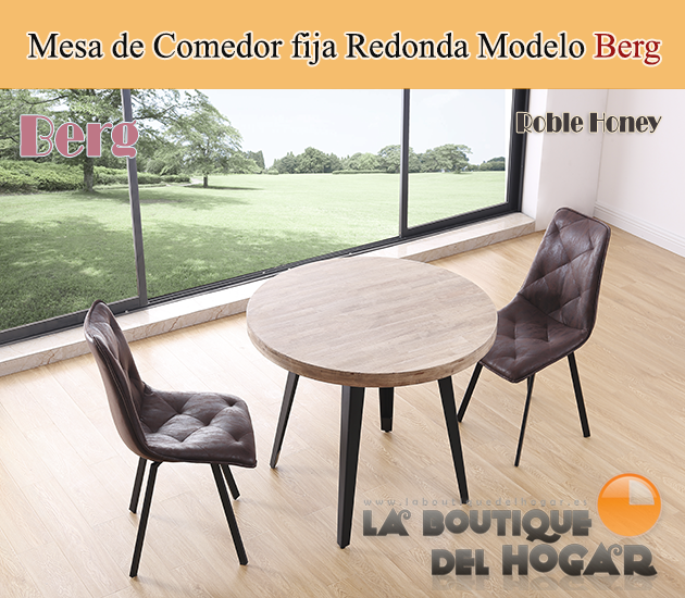 Mesa de comedor fija negra con patas metálicas y tablero de Roble Honey Modelo Berg