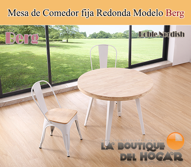 Mesa comedor redonda extensible industrial SKADI. Mesa de 100 cm diámetro  en Roble Nordish y patas negra