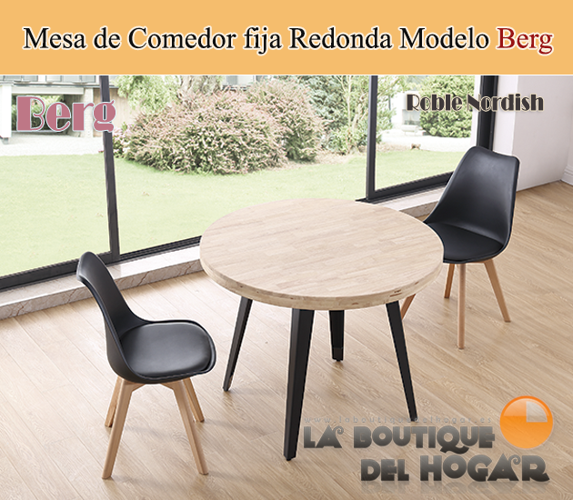 Mesa de comedor fija negra con patas metálicas y tablero de Roble Nordish Modelo Berg