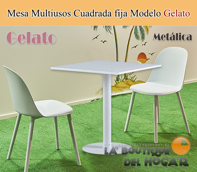 Mesa de comedor Redonda fija blanca con peana metálica y tablero DM Modelo Gina