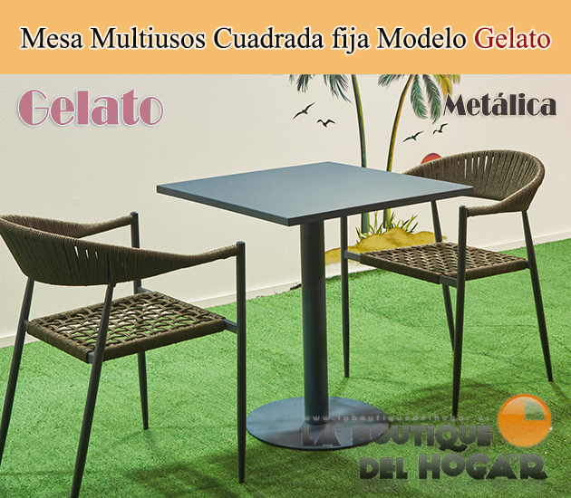 Mesa de comedor Redonda fija blanca con peana metálica y tablero DM Modelo Gina