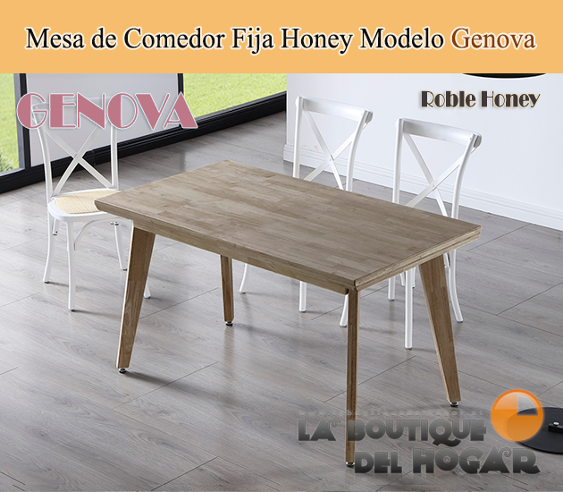 Mesa de comedor fija con patas y tablero de madera Roble Honey Modelo Genova 140