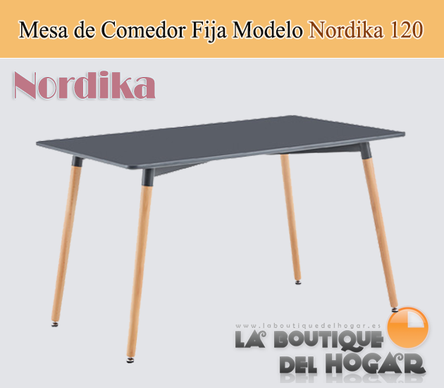 Mesa de comedor extensible negra con patas metálicas y tablero DM Nogal Modelo Branch