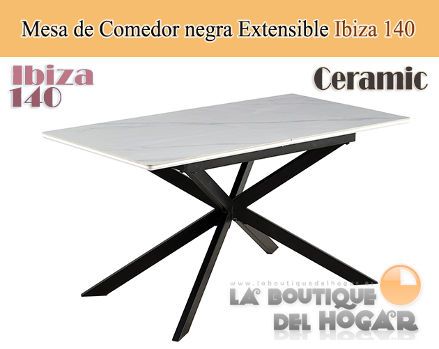 Mesa de comedor extensible negra con patas metálicas y tablero de Roble Nordish Modelo Delta