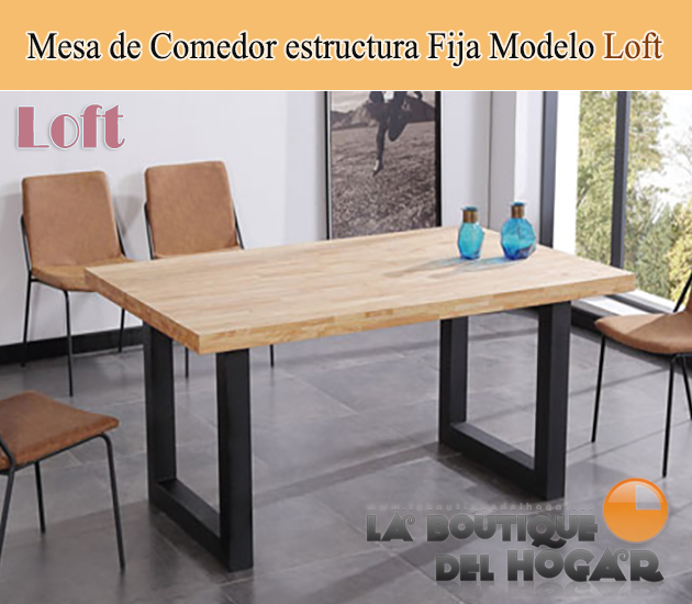 Mesa de comedor fija negra con patas metálicas y tablero de Roble Modelo Loft