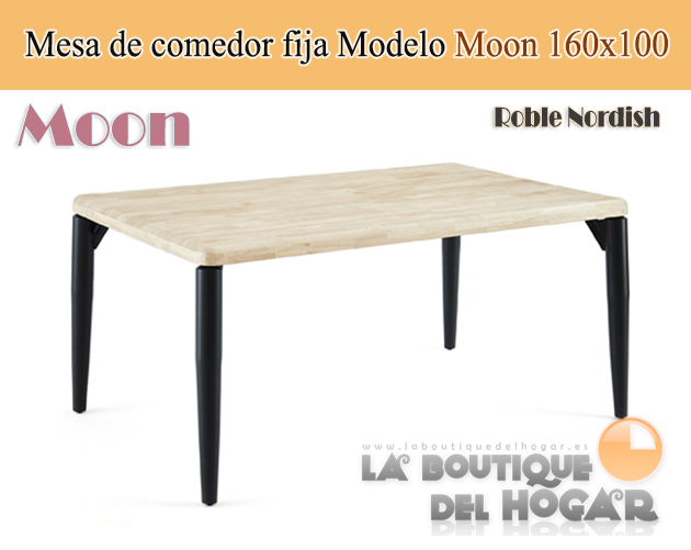 Mesa de comedor fija negra con patas metálicas y tablero de Roble Nordish Modelo Moon 150