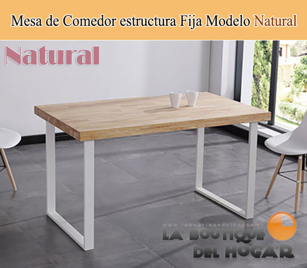 Mesa de comedor fija negra con patas metálicas y tablero de Roble Modelo Natural