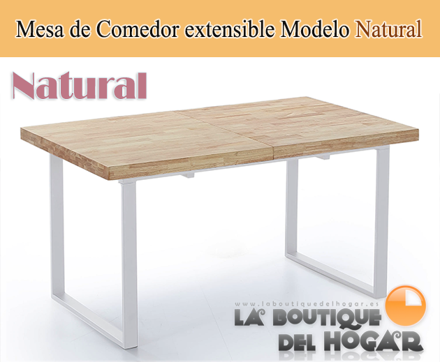 Mesa de comedor extensible blanca con patas metálicas y tablero de Roble Modelo Natural