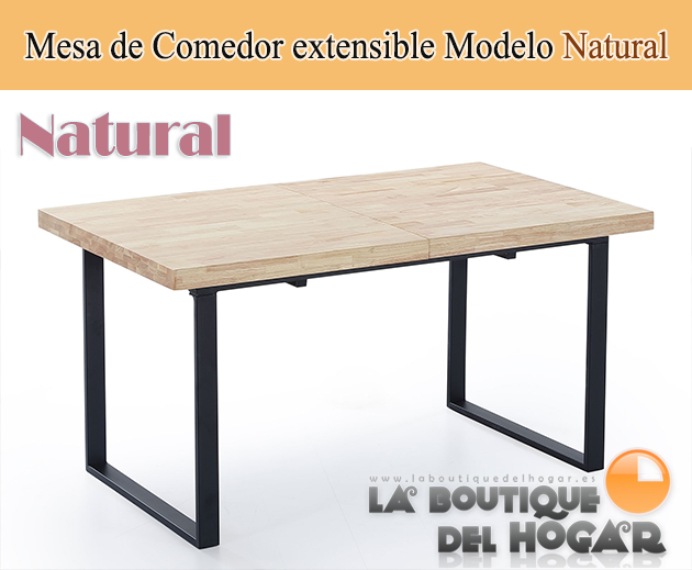 Mesa de comedor extensible blanca con patas metálicas y tablero de Roble Modelo Natural