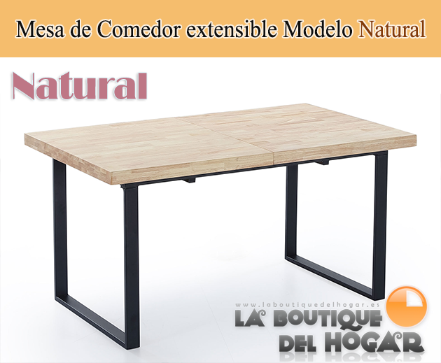 Mesa comedor rectangular extensible con tapa madera y pata metálica