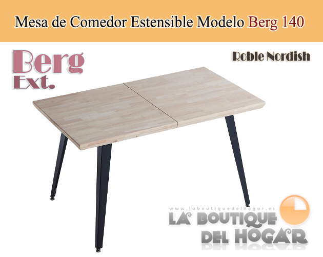 Mesa de comedor extensible negra con patas metálicas y tablero de Roble Nordish Modelo Berg