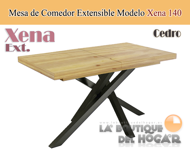 Mesa de comedor extensible negra con patas metálicas y tablero de Cedro Modelo Xena