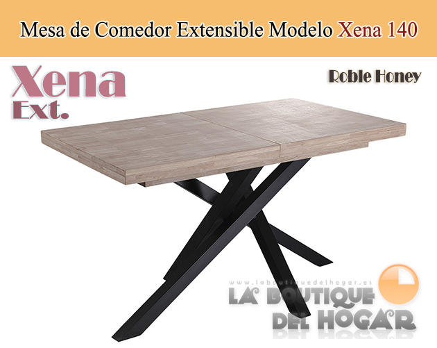 Mesa de comedor extensible negra con patas metálicas y tablero de Roble Nordish Modelo Xena