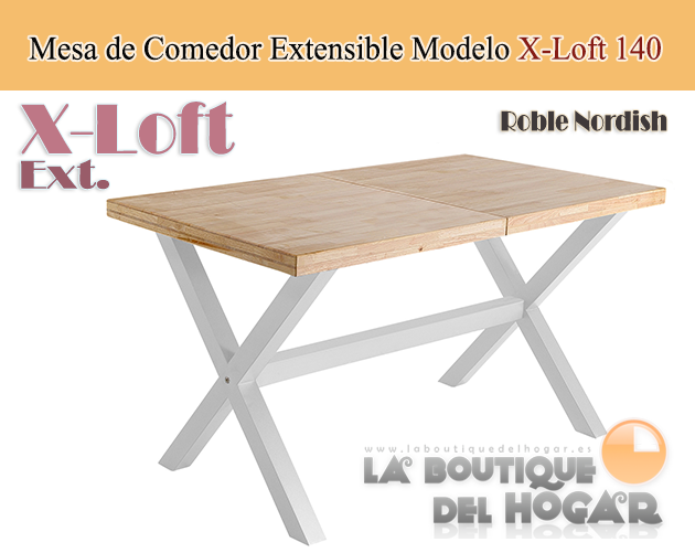 Mesa comedor extensible JACK, estilo industrial, de 140 hasta 220 cm ancho  patas metalicas en negro Roble Nordish