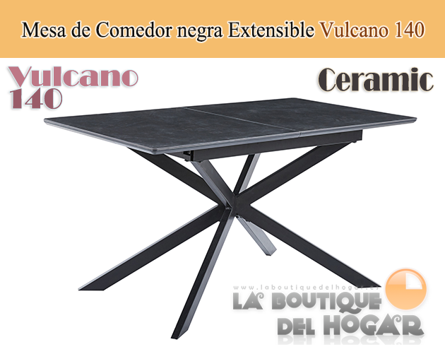 Mesa de comedor extensible negra con patas metálicas y tablero de Roble Nordish Modelo Delta