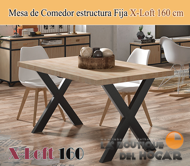 Mesa de comedor fija negra con patas metálicas y tablero de Roble Modelo X-Loft 160