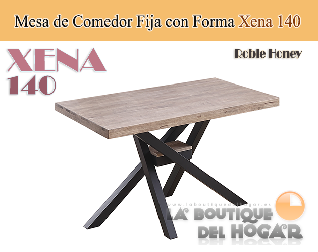 Mesa de comedor fija negra con patas metálicas y tablero de Roble Modelo Xena