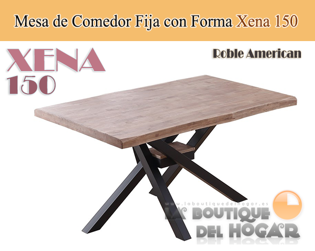 Mesa de comedor fija negra con patas metálicas y tablero de Roble Modelo Xena