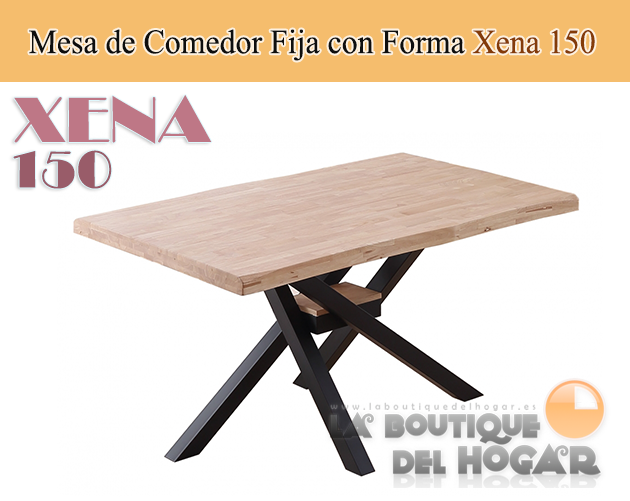 Mesa de comedor fija negra con patas metálicas y tablero de Roble Modelo Xena