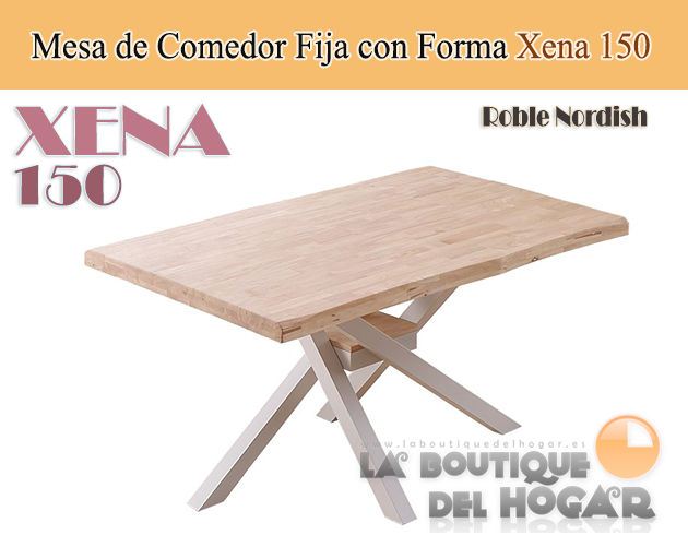 Mesa de comedor fija negra con patas metálicas y tablero de Roble Modelo Xena