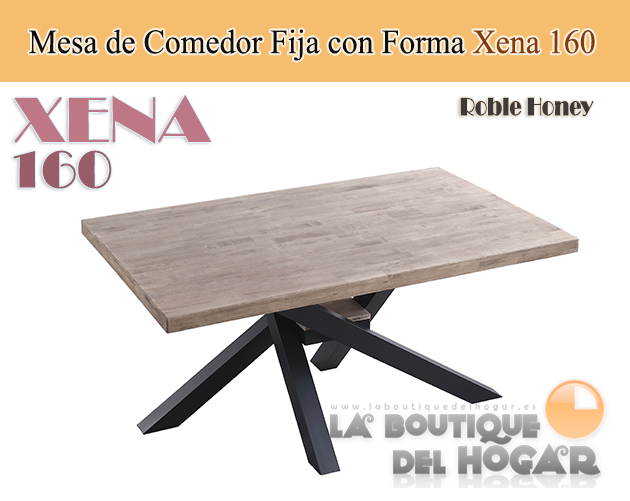 Mesa de comedor fija negra con patas metálicas y tablero de Roble Modelo Xena