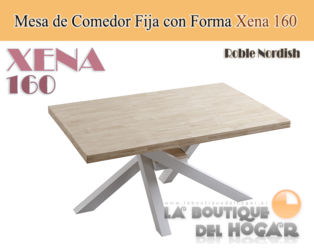 Mesa de comedor fija negra con patas metálicas y tablero de Roble Modelo Xena