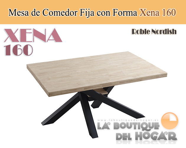 Mesa de comedor fija negra con patas metálicas y tablero de Roble Modelo Xena