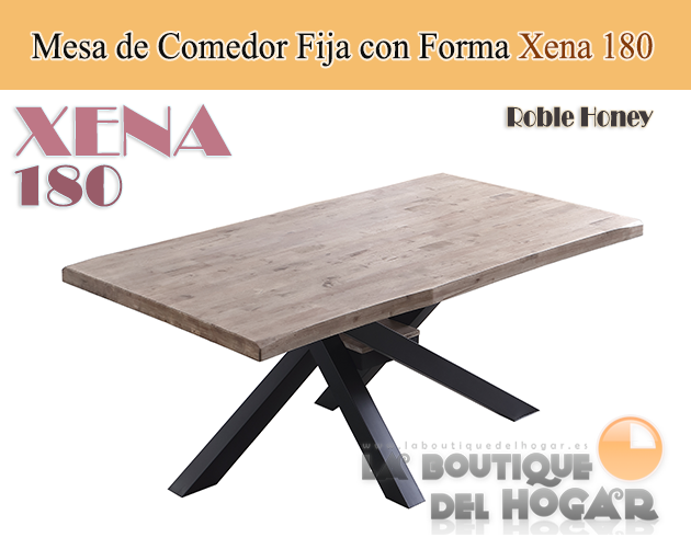 Mesa de comedor fija negra con patas metálicas y tablero de Roble Modelo Xena