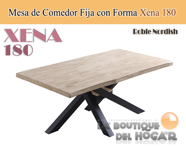 Mesa de comedor fija negra con patas metálicas y tablero de Roble Modelo Xena