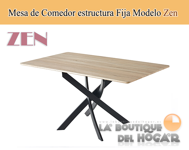 Mesa de comedor fija negra con patas metálicas y tablero de Roble Modelo Zen