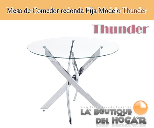 Mesa de comedor fija de estilo moderno en cristal templado Modelo Thunder