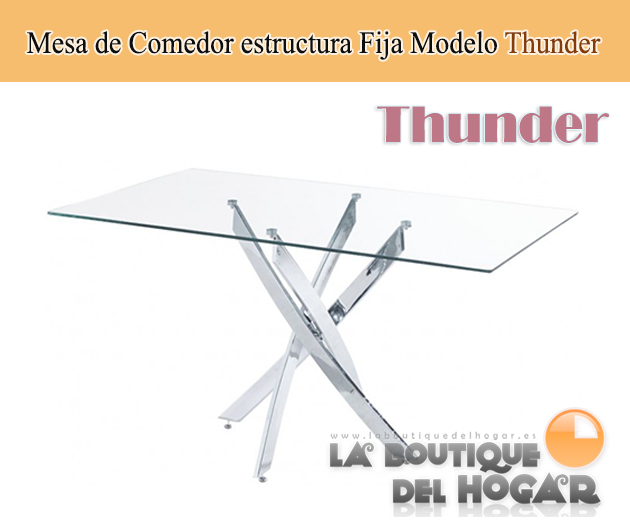 Mesa de comedor fija de estilo moderno en cristal templado Modelo Thunder