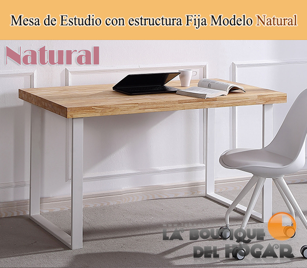 Mesa de comedor fija negra con patas metálicas y tablero de Roble Modelo Natural