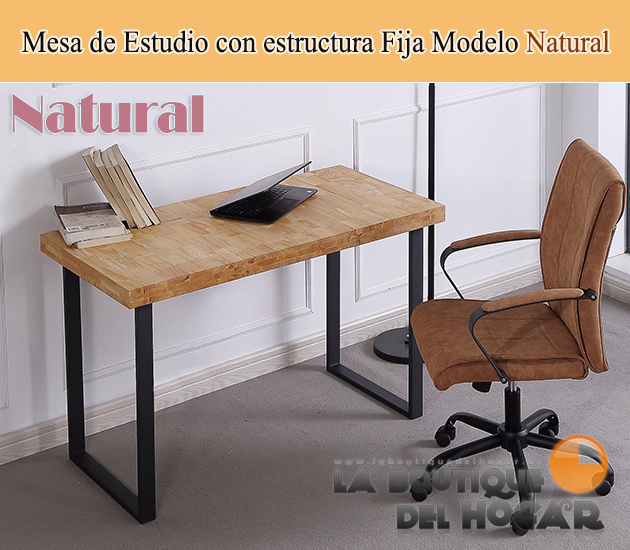 Mesa de comedor fija negra con patas metálicas y tablero de Roble Modelo Natural