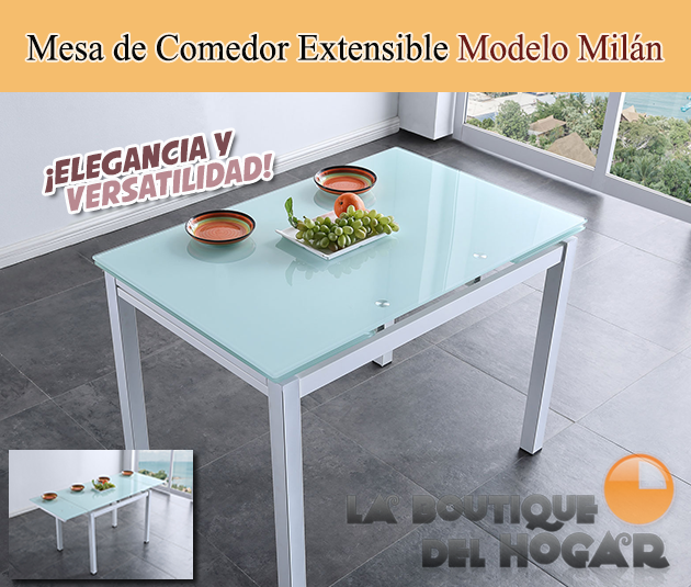 Mesa Extensible para salón comedor Modelo Milán - Cristal Blanco