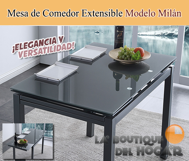 Mesa Extensible para salón comedor Modelo Milán - Cristal Gris