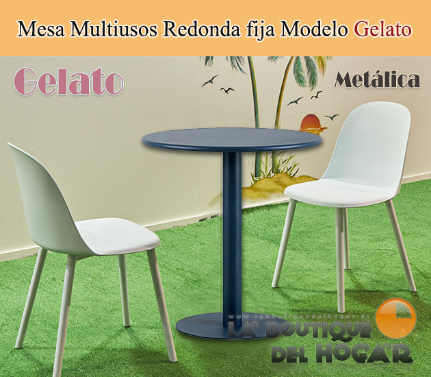 Mesa de comedor Redonda fija blanca con peana metálica y tablero DM Modelo Gina