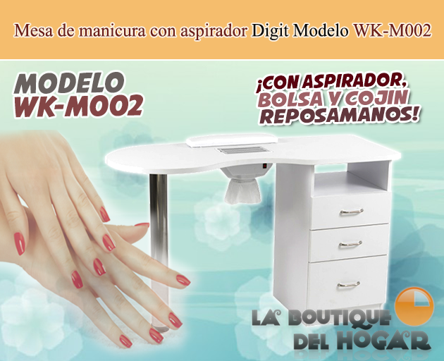 Mesa de manicura con aspirador, bolsa y cojín reposamanos Digit Modelo WK-M002