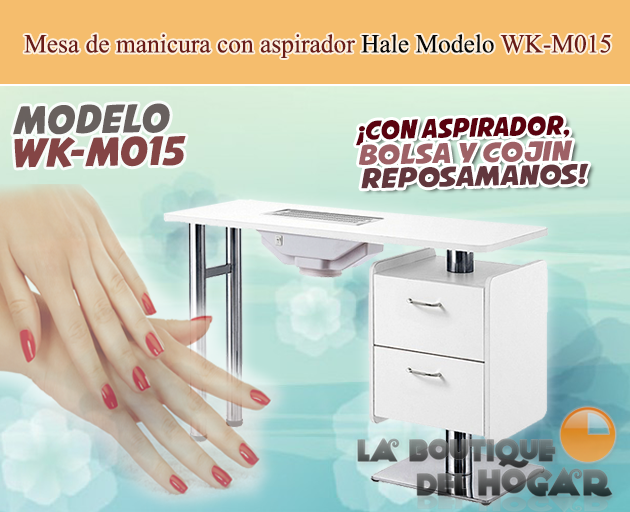 Mesa de manicura con aspirador, bolsa y cojín reposamanos Hale Modelo WK-M015