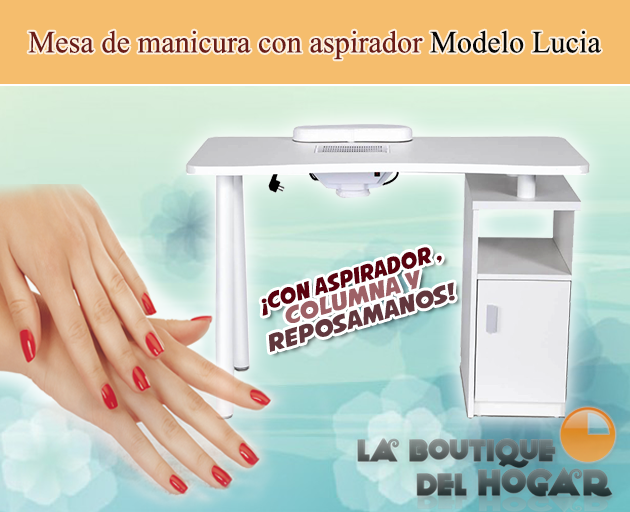 Mesa de manicura con aspirador, colector de polvo y cojín reposamanos Modelo Lucia