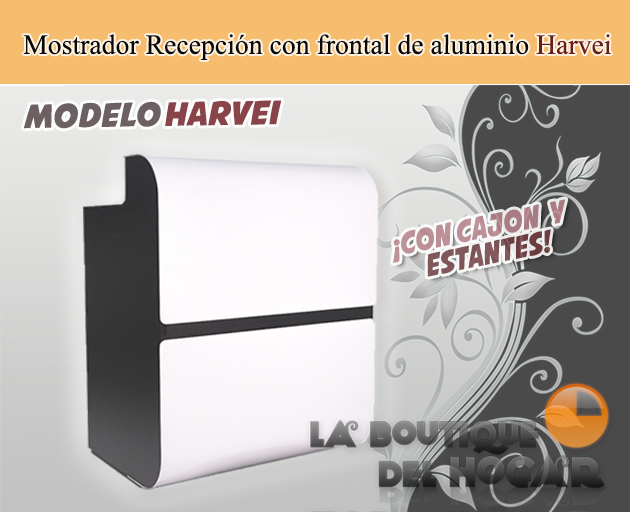 Mueble Mostrador de recepción estantes y frontal de aluminio Modelo Harvei