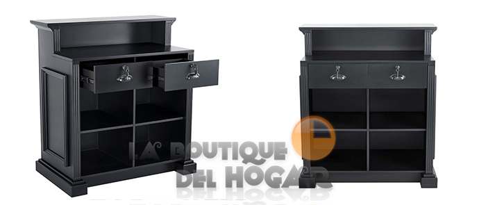 Mueble de recepción de madera con estantes y cajones Modelo Earl - color negro