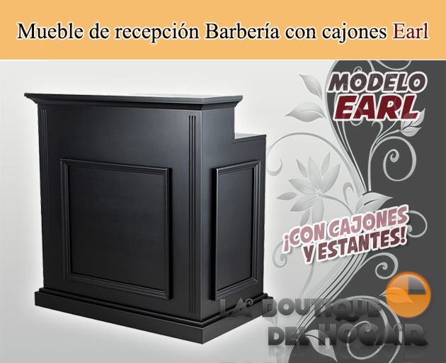 Mueble de recepción de madera con estantes y cajones Modelo Earl - color negro