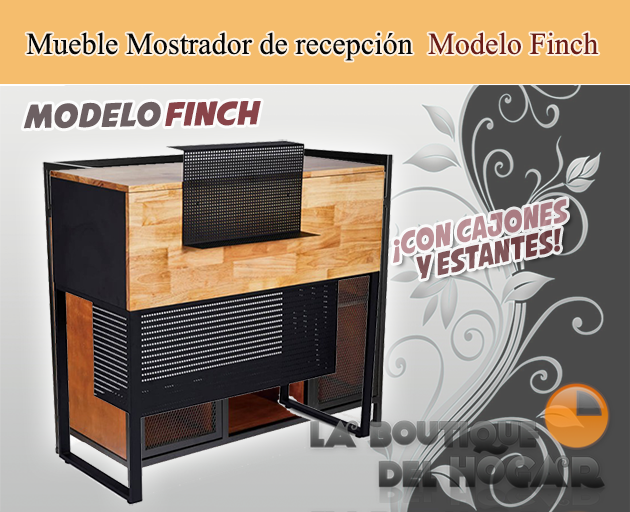 Mueble Mostrador de recepción con cajones y estantes Modelo Finch