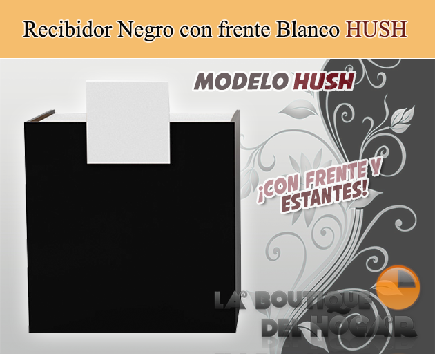 Mueble de recepción Negro con estantes y frente Blanco Modelo HUSH