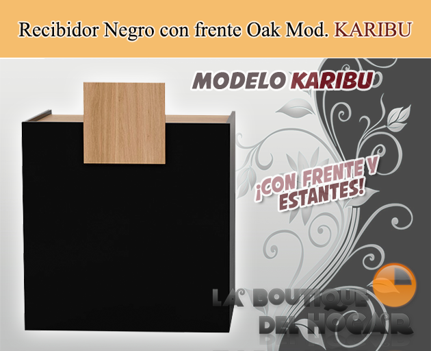 Mueble de recepción Negro con estantes y frente Oak Modelo KARIBU