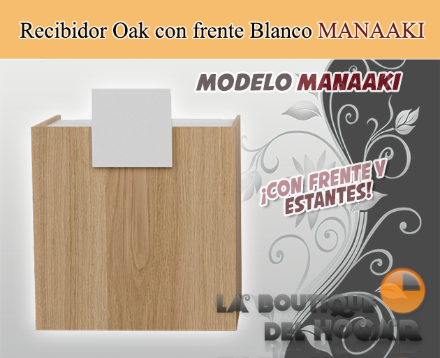 Mueble de recepción Oak con estantes y frente Blanco Modelo MANAAKI