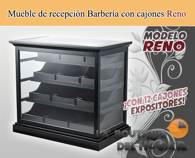 Mueble de recepción de madera con estantes y cajones Modelo Earl - color negro