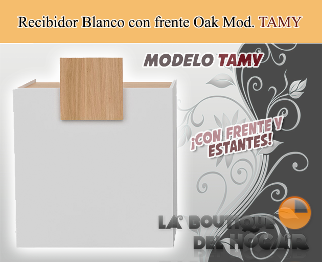 Mueble de recepción Blanco con estantes y frente oak Modelo TAMY